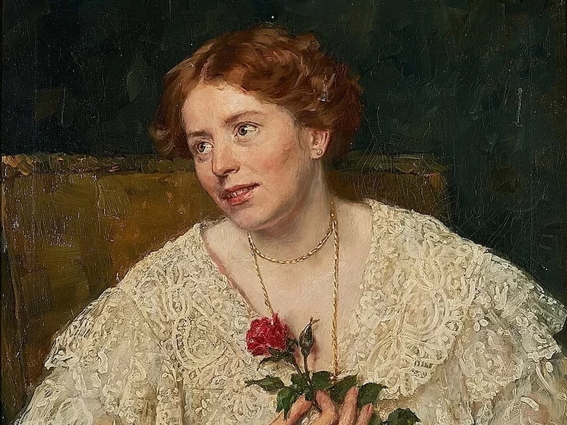 1838-Eduard Gebhardt - Ritratto di giovane donna con rosa